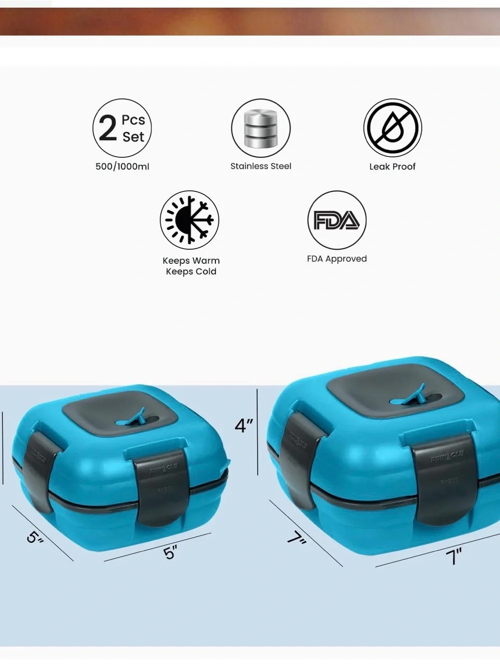 Blue and Gray Thermal Lunch Container Set